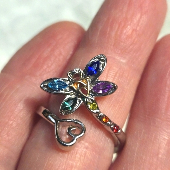 Elegant Silver Butterfly Ring with Multicolor Gemstones - Picture 1 of 3